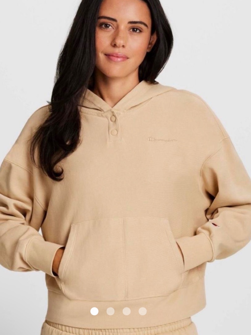 Champion NWT Cropped Women's Tan Pullover snap neck Hoodie fleece lined